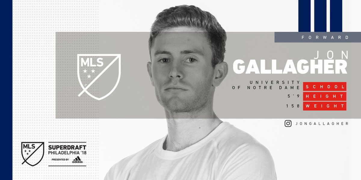 MLS's tweet photo. No. 14 overall: @ATLUTD take @NDMenSoccer forward Jon Gallagher. #SuperDraft https://t.co/VKAKyChUvq