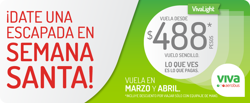 VivaAerobus's tweet photo. Viaja ligero y escápate en #SemanaSanta ✈️

Vuela desde $488 pesos (vuelo sencillo) en modalidad #VivaLight 👉 https://t.co/BYZGFDjEIH https://t.co/bj9Hve6GVM
