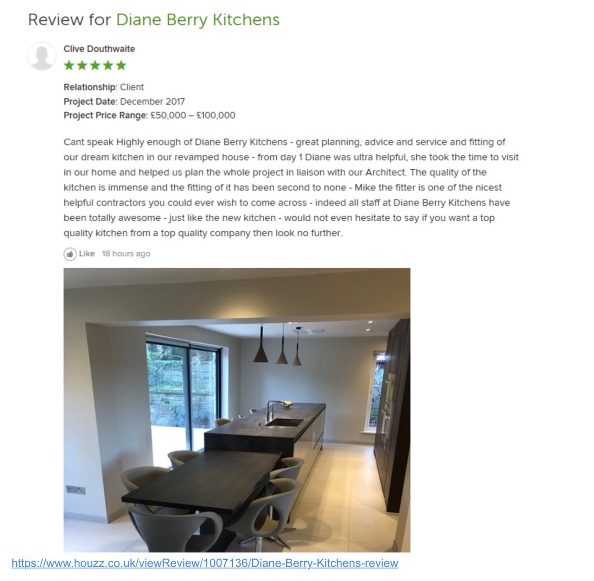 DBKitchens's tweet image. Great review from a #delightedclient 
Have a look at our @houzz profile page for more reviews &amp;amp; client photos #kitchendesign #dreamkitchen #kitchengoals #fittedkitchen #eggersmann @eggersmann_uk