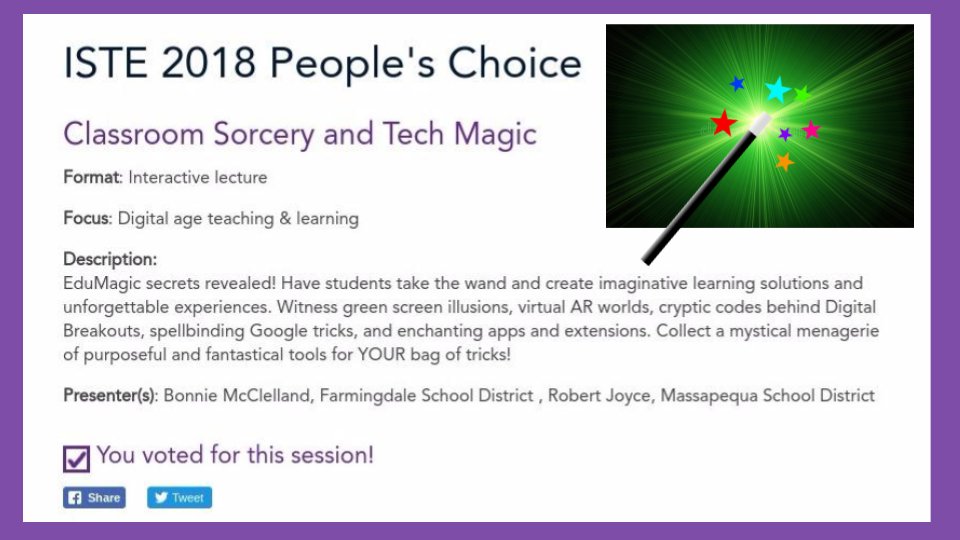 ONLY ONE WEEK LEFT! We need YOU! Please VOTE for our #ISTE18 People's Choice session!
#TechMagic 🎩 💥

goo.gl/szUF1q   

THANK YOU SO MUCH! 🤞