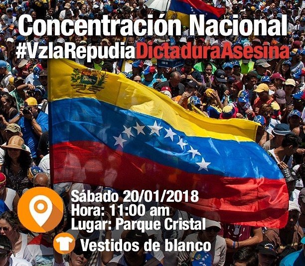 freddysuperlano's tweet photo. #19Ene Repudio nacional! La ejecución y masacre de venezolanos no puede ser ignorada. Convocamos al pueblo a expresar nuestro rechazo a los asesinatos cometidos por la dictadura y solidarizarse con sus familias. Sábado 11am a 1pm parque cristal. Ve de blanco https://t.co/nniAAzKemL
