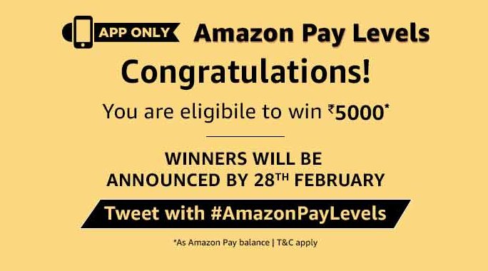 Be_Suku's tweet photo. Got all answers right.
Fingers crossed
#AmazonPayLevels https://t.co/ym4L3rhviR