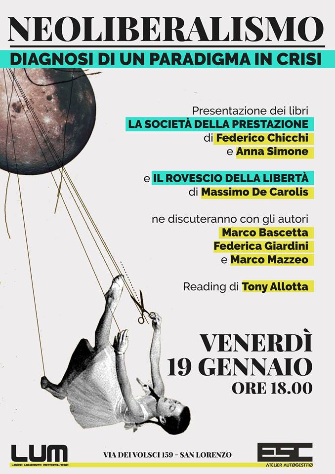 Neoliberismo. Diagnosi di un paradigma in crisi.

Oggi ad <a href="/Esc_Atelier/">ESC Atelier Autogestito</a> presentiamo due libri importanti:
"La società della prestazione" di A. Simone e <a href="/FedericoChicchi/">Federico Chicchi</a> e "Il rovescio della libertà" di M. De Carolis.

dinamopress.it/news/oltre-pri…
dinamopress.it/news/lordine-n…