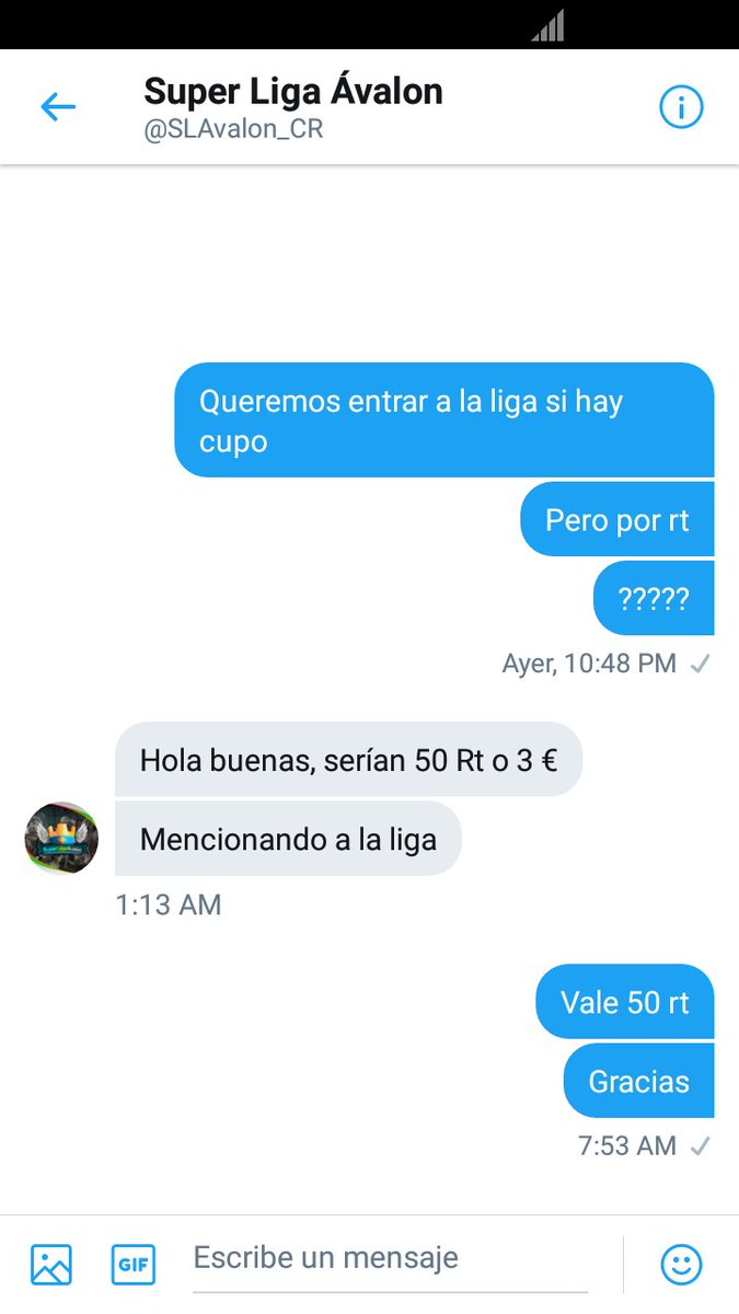 Me podrian ayudar dando Rt🔄 para entrar a la liga <a href="/SLAvalon_CR/">Super Liga Ávalon</a> necesito 50rt gracias por su ayuda.