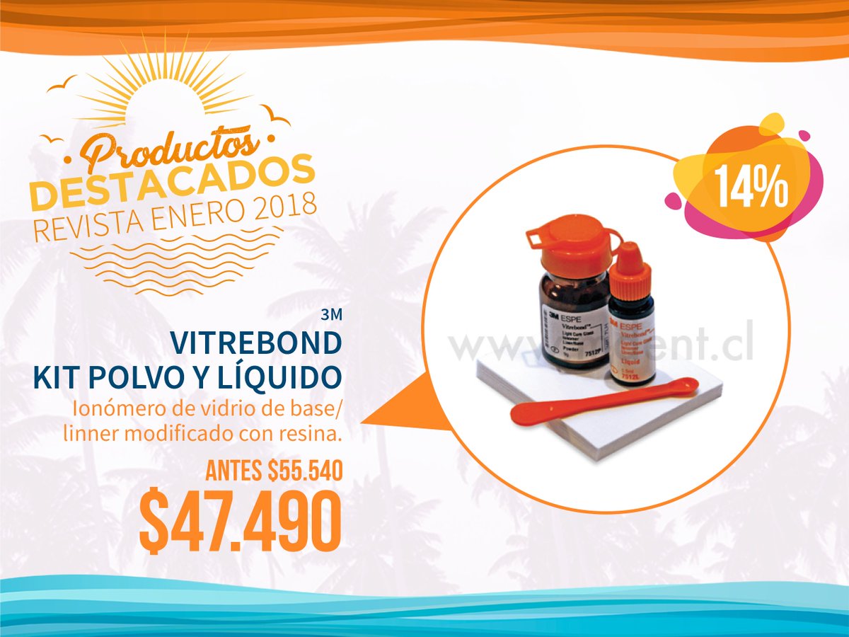 mdentcl's tweet photo. 🤟¡¡Producto destacado de nuestro Catálogo de Enero!!
▶️ Vitrebond, Kit Polvo y Líquido, a sólo $47.990
Revisa todas las promociones aquí: https://t.co/gWv0iWStbl … 👈 #MDent #OFERTAS #FelizViernes #MDentOfertas https://t.co/Sn2q4EsWUI