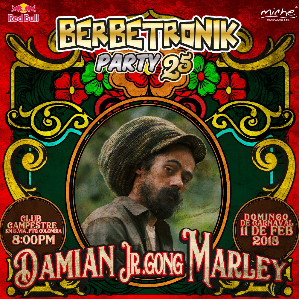 ¡Berbetronikos/as se viene <a href="/DamianMarley/">Damian Marley</a>! ¡Nos vemos este 11 de febrero en el Club Campestre!