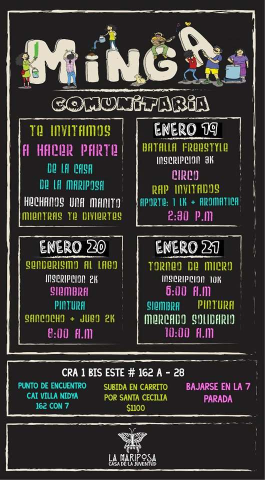IRAorg's tweet image. ATENCIÓN!!! MINGA COMUNITARIA 
Te invitamos a acompañarnos y darle una manito a nuestros amigos de Usaquen han abierto un espacio para la comunidad. CRA1 BIS ESTE #162 A - 28 Hoy por ti mañana por mi!! #deunoenuno #ayudamosunmontón