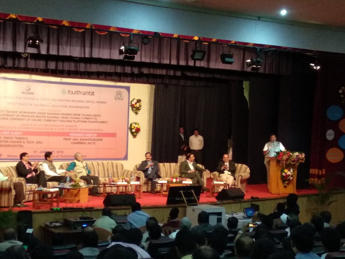vit_pune's tweet photo. Address by Chief Guest Hon'ble Minister Higher &amp; Tech. Edu., Maharashtra- Shri. Vinod Tawdeji, 
#SansadAdarshGramYojana #PMKVY-TI #Education #AICTE
@TawdeVinod @aicteindia @vitpune #fourthambit https://t.co/tCdhn708X8