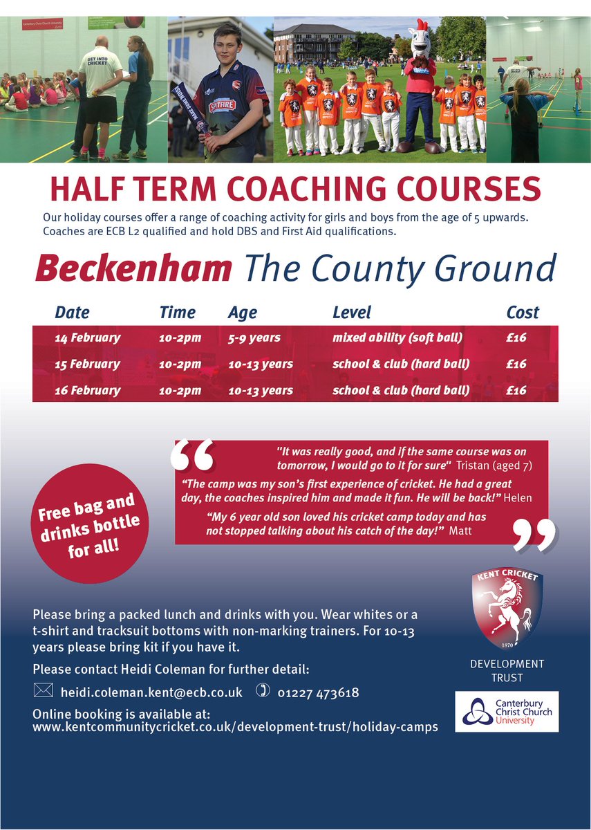Not long now until Half-term! Kent Cricket in Beckenham are hosting a coaching camp for Boys &amp; Girls aged 5-13. Please sign up on our website now to book places kentcommunitycricket.co.uk #Beckenham #HalfTermActivities #CricketCamps