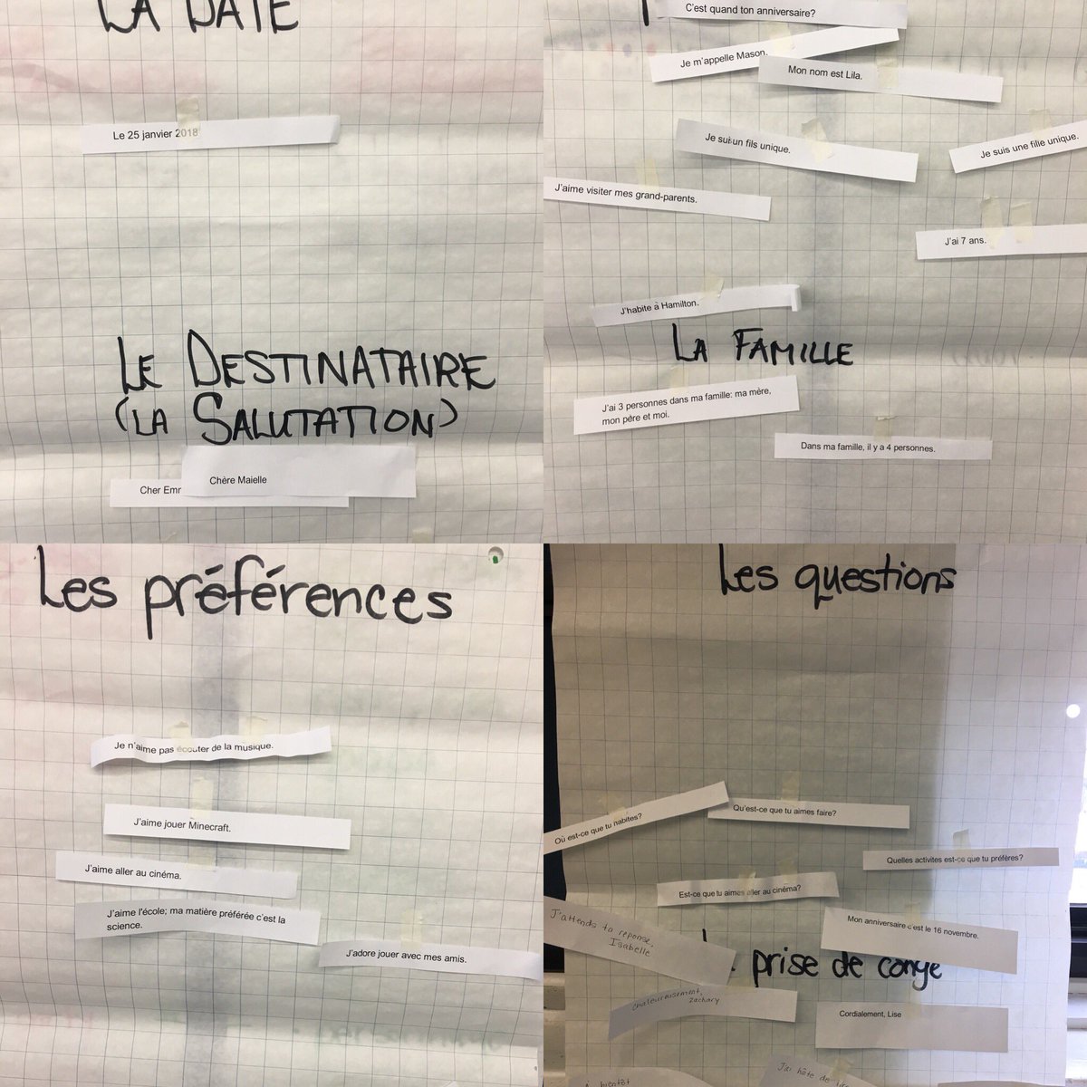 sgojsic's tweet photo. Structuring une lettre personnelle using gallery walk. It gave a good sentence of the next steps in learning. Preparing for our pen pals @VHSwan #grade2FI @hwdsb https://t.co/v3aUw1lZr6