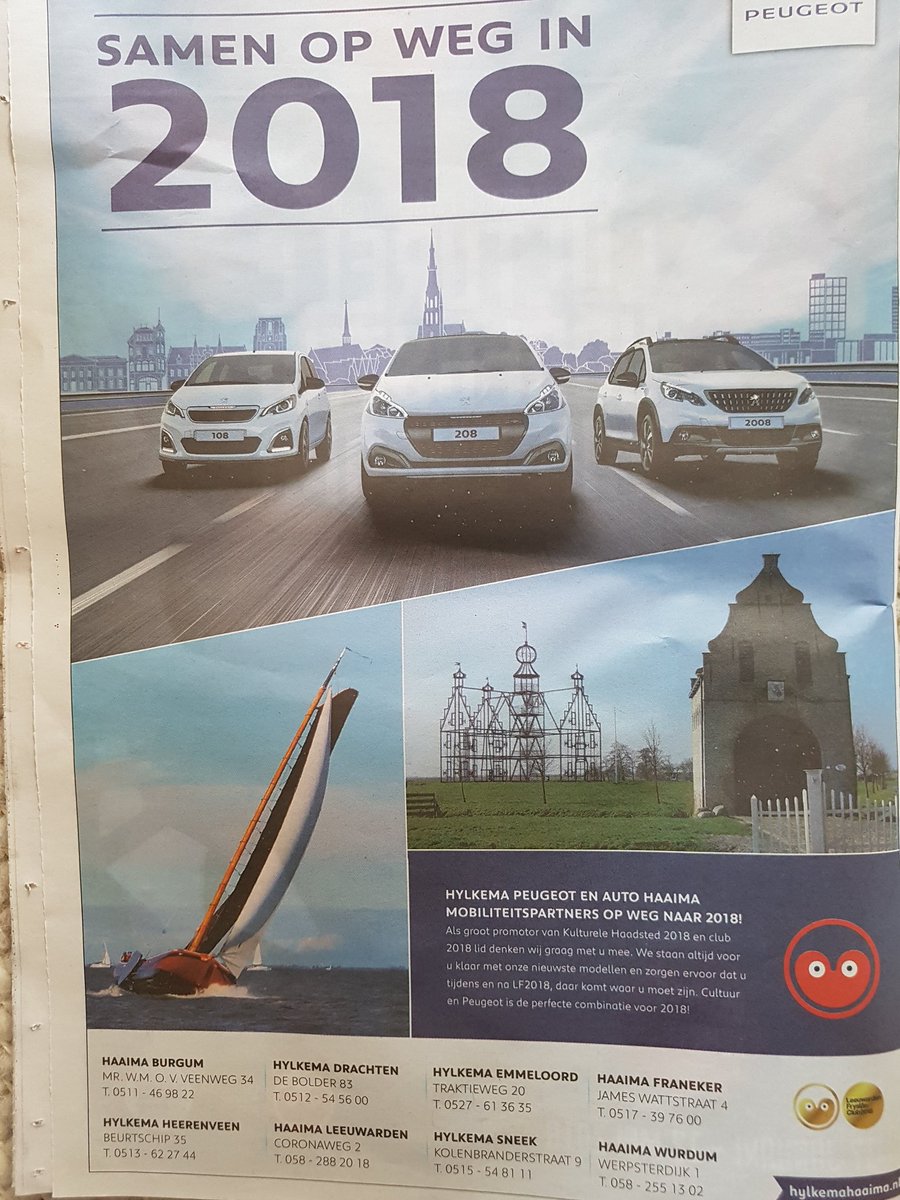 Dankjewel <a href="/haaimapeugeot/">Haaima</a> en <a href="/hylkemapeugeot/">Autobedrijf Hylkema</a> voor een plekje in jullie advertentie. 
#samen #LF2018