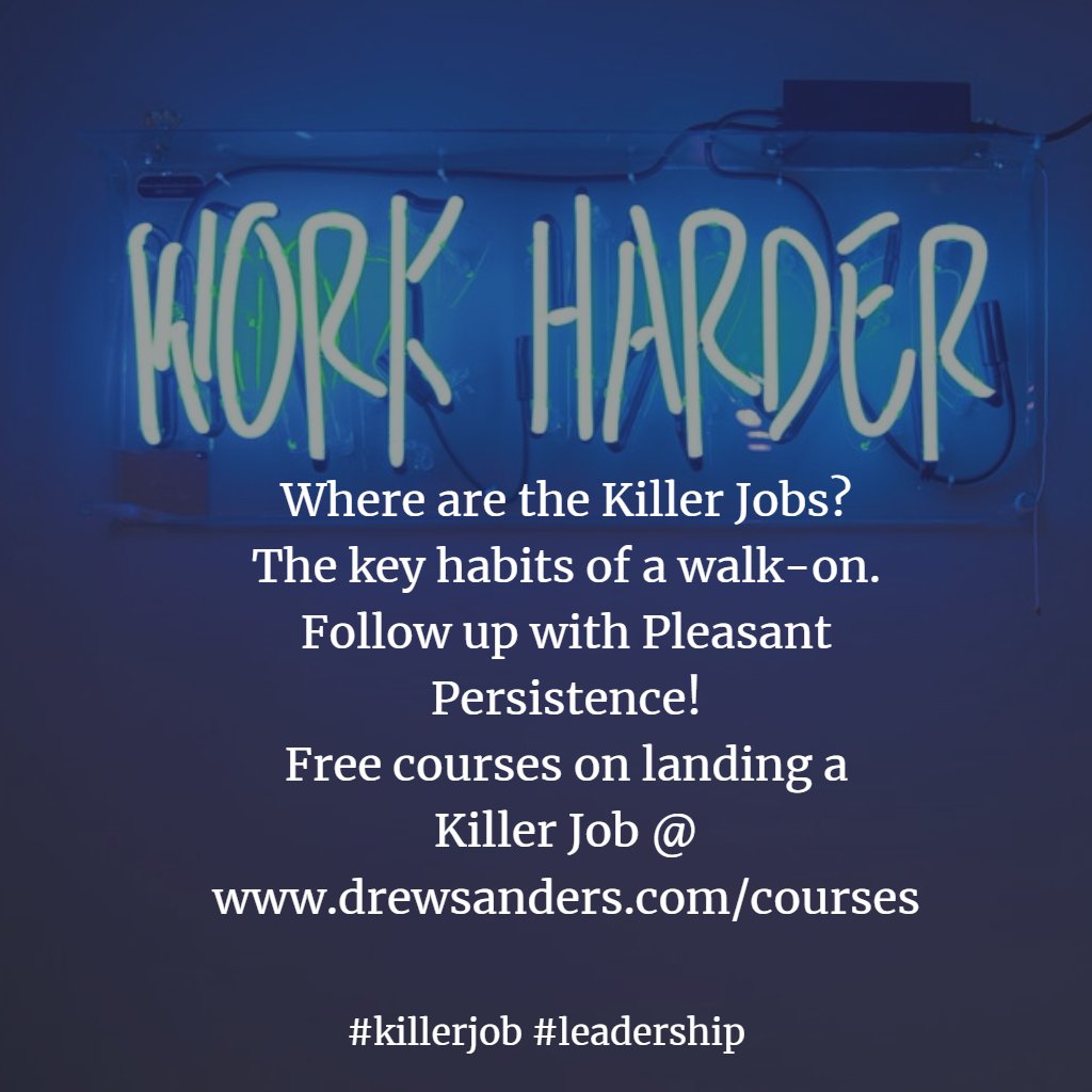 TeamLeaderClub's tweet image. Where are the Killer Jobs?
The key habits of a walk-on.
Follow up with Pleasant Persistence!
Free courses on landing a Killer Job @ buff.ly/2CG9Cbl