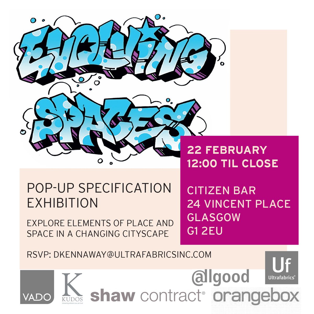 kenners_david's tweet photo. We are really excited to announce our next #evolvingspaces event in glasgow with @ultrafabricsllc @ShawContract @Orangebox_Ltd @Allgood_plc @VADO_uk @kudosshowersltd https://t.co/a30QOEws5n