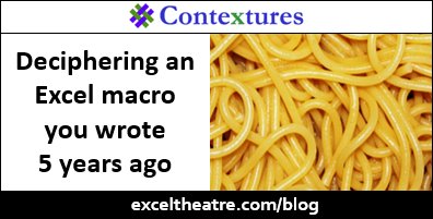 contextures's tweet image. Do #Excel IF formulas give you a headache? This week&apos;s #ExcelTweets #excelfun #excelhumor
exceltheatre.com/blog/archives/…