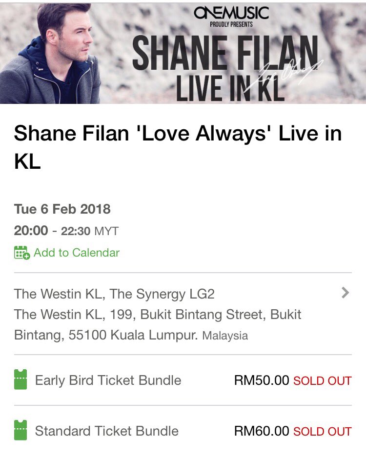 ShaneFilanOFC's tweet image. The Limited number of extra tickets that were released for the @ShaneFilan show in Kuala Lumpur have now SOLD OUT again! Congratulations Shane, well done!! 👏🏻👏🏻 #PopularMan #InDemand
