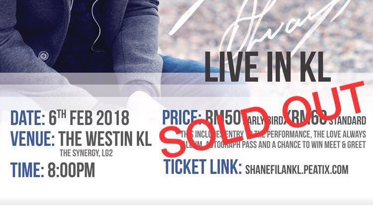 ShaneFilanOFC's tweet image. The Limited number of extra tickets that were released for the @ShaneFilan show in Kuala Lumpur have now SOLD OUT again! Congratulations Shane, well done!! 👏🏻👏🏻 #PopularMan #InDemand