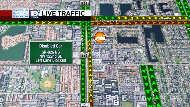 DISABLED CAR: SR-826 NB & NW 122nd St. A left lane is blocked; expect delays. #TRAFFIC #MIAMI https://t.co/EtKRQqBAnm