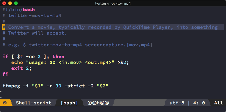 shanecelis's tweet image. #macostips You can't post QuickTime screen capture movies to Twitter unless you convert them. That's where this script comes in handy:  gist.github.com/shanecelis/e03…