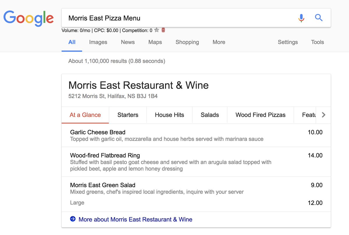 TheCoolestCool's tweet image. Whoa. Google is placing the Menu for restaurants directly in the SERP now? There goes a good chunk of site traffic. 💨