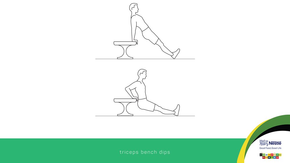 NestleJamaica's tweet photo. Stuck in the office all day? You can still get those calories burning. All it takes is 10 reps of desk pushups.
Place your hands on edge of desk, shoulder width apart, legs out infront you. Push off with as much force as you can, &amp; remember to pace yourself. #MakeTheHealthySwitch https://t.co/Ee6gA7GX2e