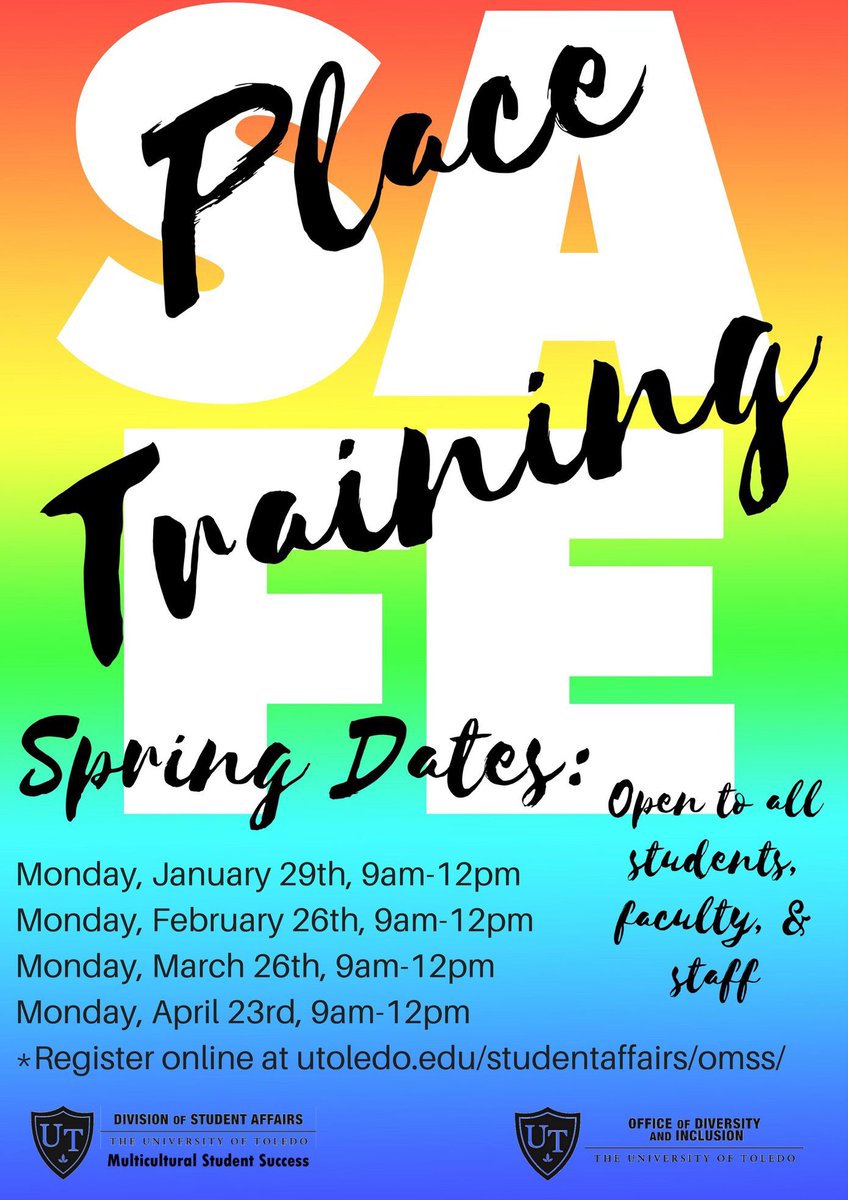 UTMOREInstitute's tweet image. Safe Place Training is open to any UT student, faculty, or staff member. Learn more at utoledo.edu/studentaffairs…