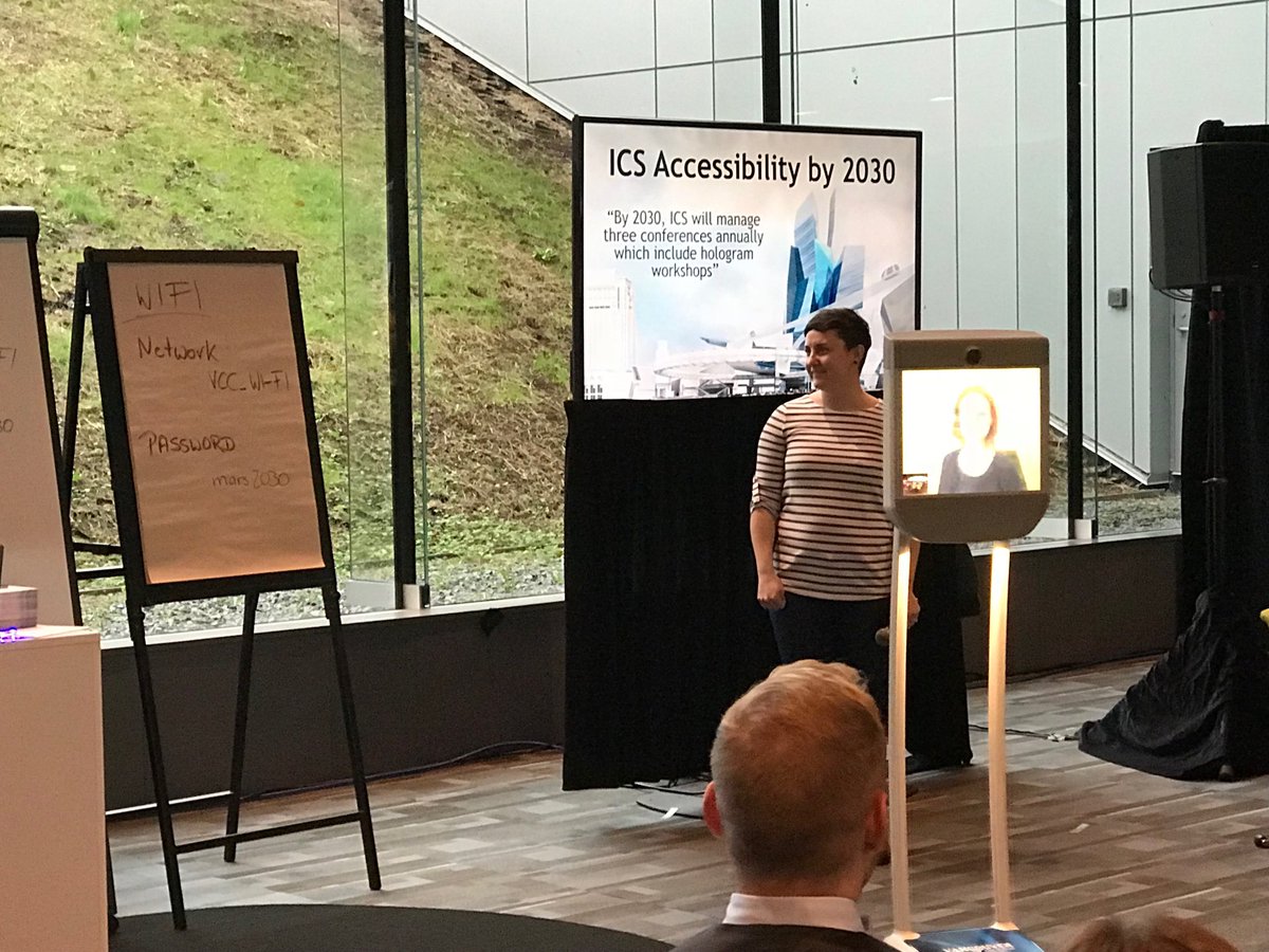 ICS_Events's tweet photo. Speaking about accessibility goals by showcasing how one of our Team members in Vienna can join us via Robot. #ics2030 workshop at @VanConventions https://t.co/0szmBENxTR