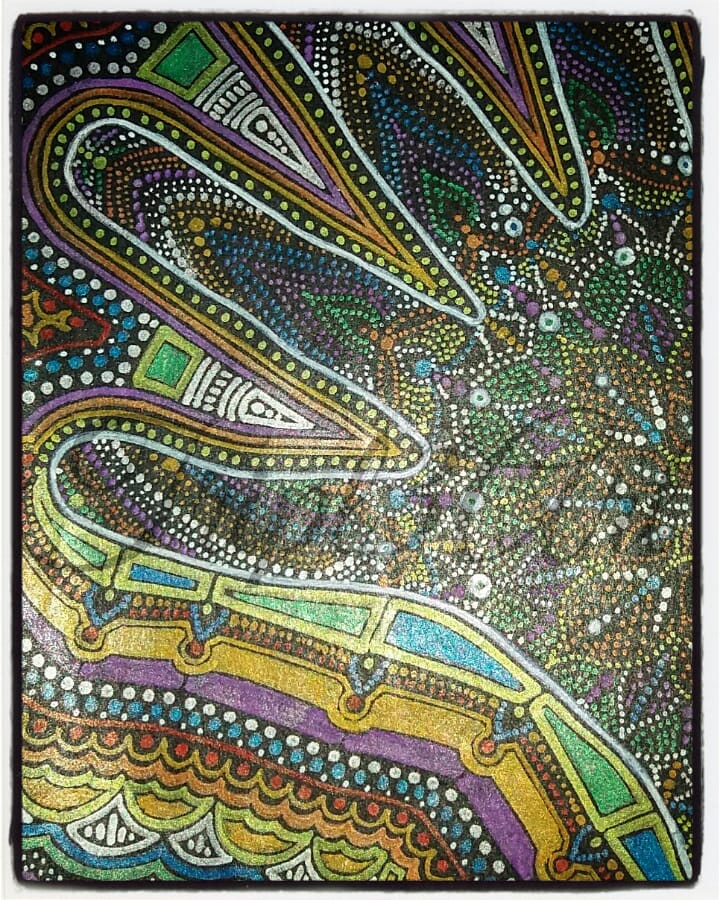 Tripl3Art's tweet photo. "Seven" by LauraGS at Tripl3Art.
#MetallicInks on #A4 #BlackPaper.
Latest artwork finally finished!
Called it Seven as that's how may hours it took me to complete.
Might look good in a simple black frame...what do you think?
#artwork #freehand #creative #colourful #tosellornot https://t.co/55HUUZFnEu