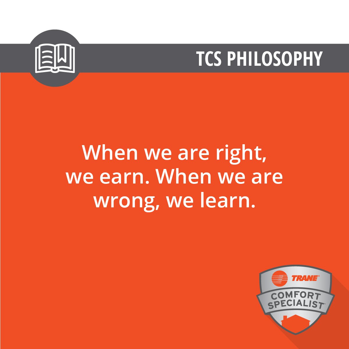 tcsdealer's tweet photo. TCS Philosophy: When we are right, we earn. When we are wrong, we learn.
#hvac #hvactech #acexpert https://t.co/IyQ9xpfMsO