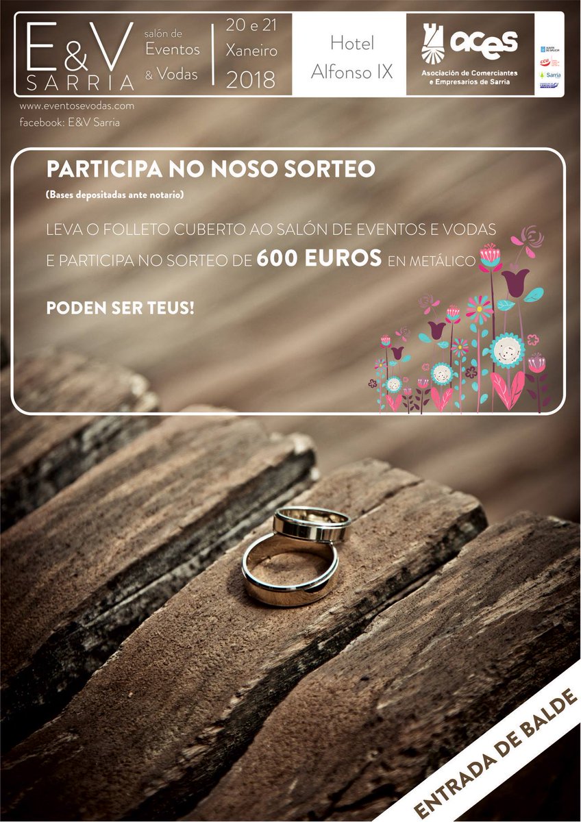AlfonsoIXSarria's tweet photo. Lembra que mañá tés unha cita no Salón de Eventos e Vodas de Sarria no @AlfonsoIXSarria. Participa no sorteo de ata 600 euros en metálico. https://t.co/ULojmuLLKs