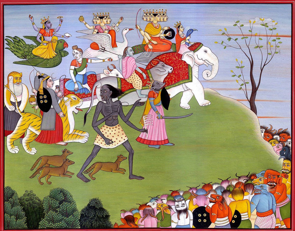 rabihalameddine's tweet photo. "Goddesses Prepare for Battle Against the Army of Demons"
(Copy of a miniature painting from 1800-10 from Kangra) https://t.co/UEJwcoGuEd