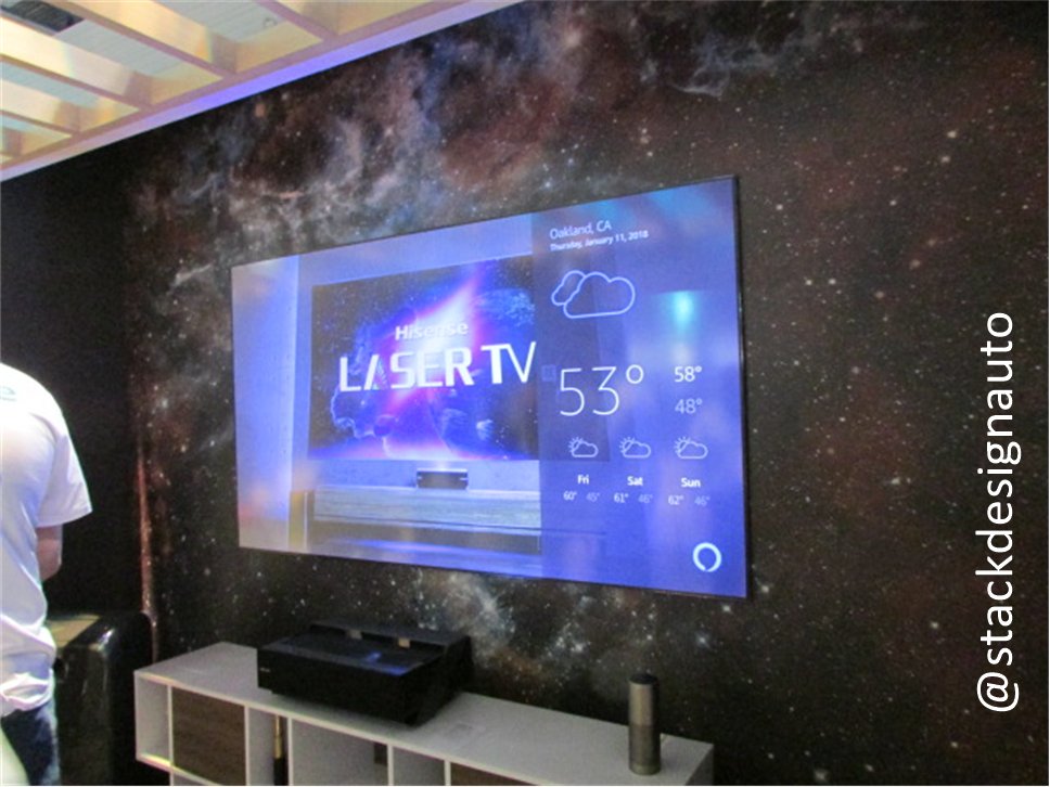 StackDesignAuto's tweet photo. Second coming of Console-based #ProjectionTV: #Intel & #Hisense demo of #LaserTV at #CES2018 shows off large display at less than a ft away from screen! Quite appealing for #4kUltraHD display & yes, there is #IntelInside!
Should #Samsung #LG #TCL #Sony #Panasoic worry?
#EETimes https://t.co/3IHxkzPnEW