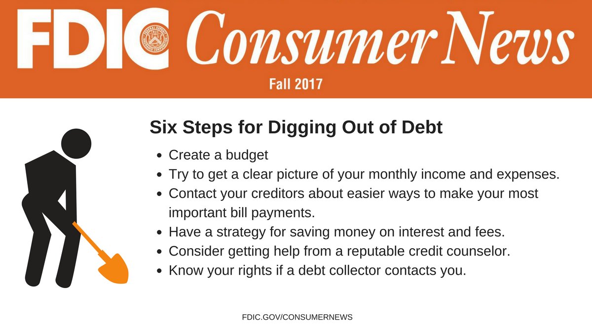 FDICgov's tweet image. If you’re struggling to pay your loans, credit cards, or other bills, FDIC has six steps that may help. go.usa.gov/xnwkn