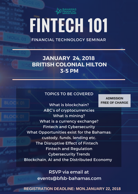 Fintech 101! Register today at events@bfsb-bahamas.com! #fintech #financialservices #bitcoin #bahamas