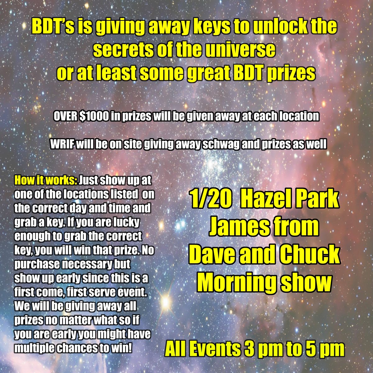 BDTShops's tweet photo. Tomorrow is the day! We hope to see all of you our at our Hazel Park location from 3pm to 5pm Saturday January 20th.  Join BDTS and 101 WRIF - FM Detroit while we giveaway over $1000 in  prizes! https://t.co/KyUoXIacJM