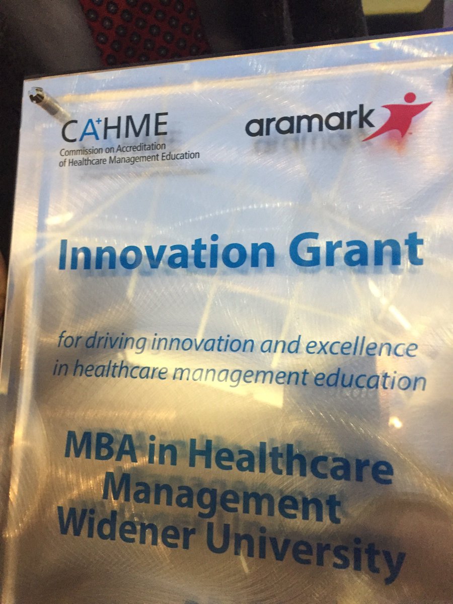 CAHMEconnects's tweet photo. CAHME CEO @astanowski presents the CAHME-@Aramark Innovation Grant to @WidenerUniv MBA program in Healthcare Managment 1/17/2018.  Faculty Mike Rosko &amp; Claudia Guerrazzi, Jayati Ghosh (Dean of Business School), Anthony, Jose Proenca (Associate Dean &amp; Director Graduate Programs) https://t.co/9qPtxSjDJA