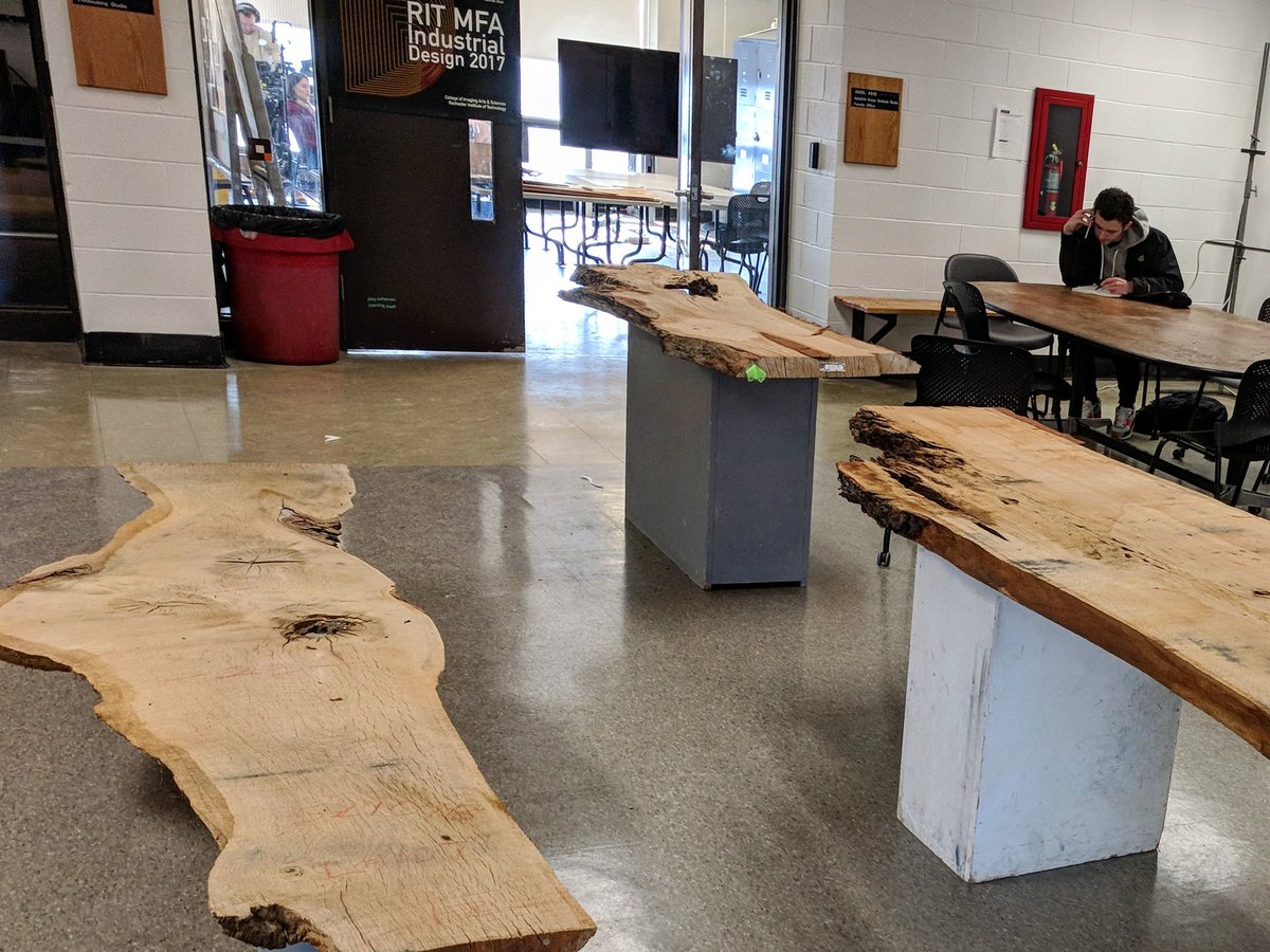 After the century-old oak tree at #RIT's entrance fell in March, its wood was collected. @RIT_ID students in @ritcias are using it as a material in T-Minus 151, a week-long design challenge.