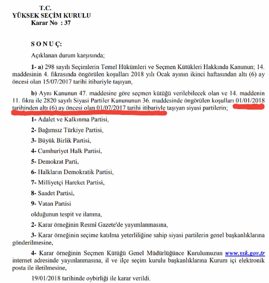 korayaydintr's tweet photo. YSK'nın yasa gereği her yıl aldığı rutin karar üzerinden @iyiparti korkusundan alelacele yapılan asılsız haber ve paylaşımları tebessümle karşılıyoruz.Kararın kapsadığı dönem 01.07.2017 - 01.01.2018'dir. Gözlerinize inanabilirsiniz, YSK kararına bakabilirsiniz.
#TürkiyeİYİolacak https://t.co/cAK9cMEQeo