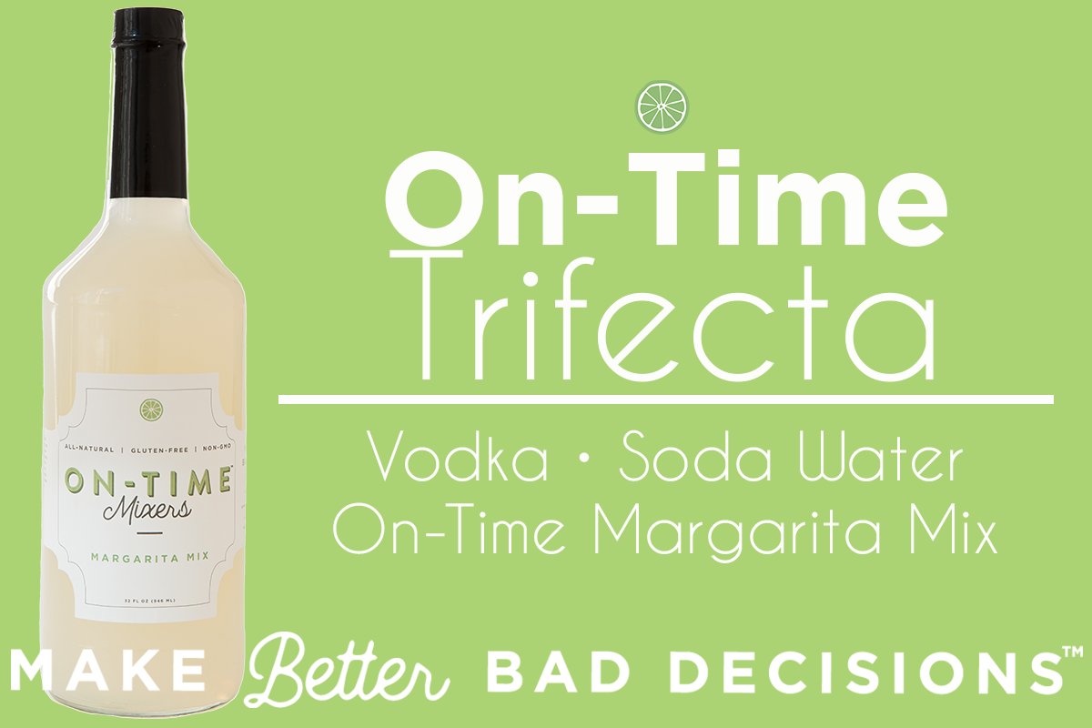 OnTimeMixers's tweet photo. Looking for a perfect, crisp cocktail that you won't feel bad about? We've got a drink for that! Try our On-Time Trifecta, our twist on the "vodka soda".
#MakeBetterBadDecisions #GuiltFree #Recipe #Vodka #VodkaSoda https://t.co/OfsxRDh8n5