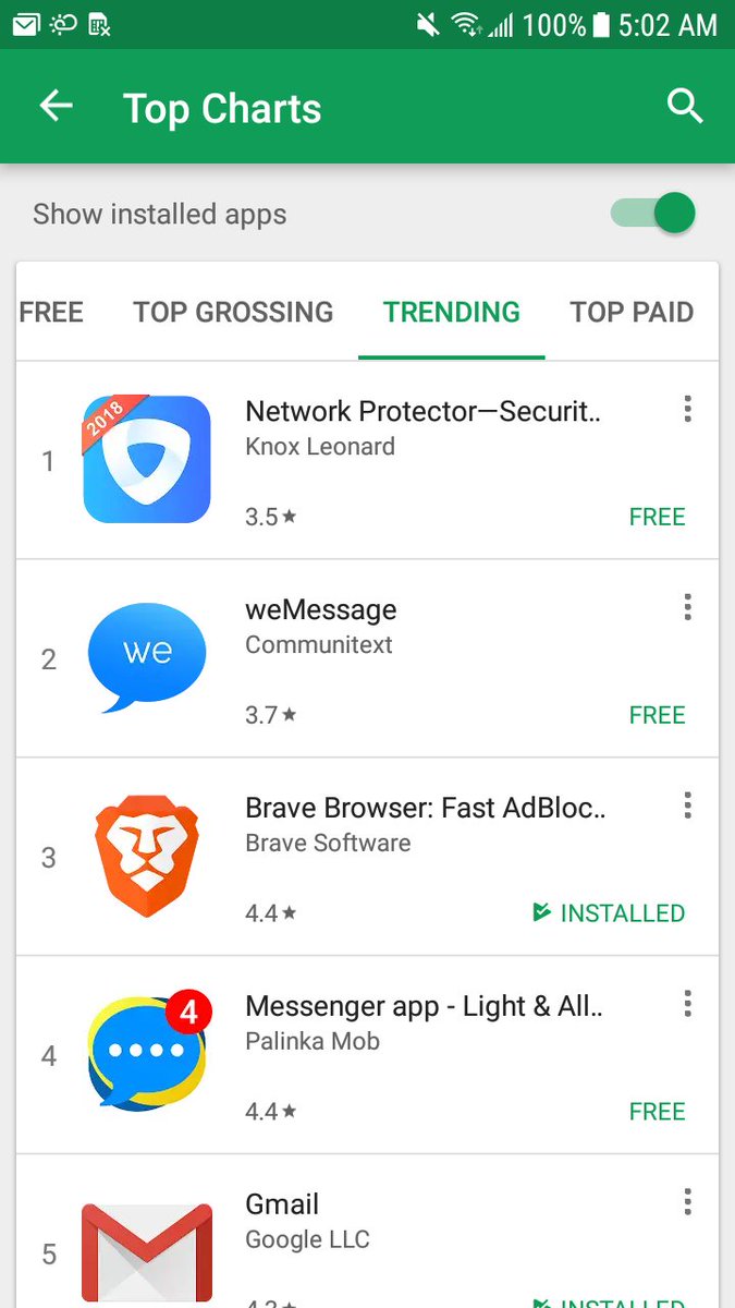 The <a href="/brave/">Brave</a> browser is trending in the Play Store. Thank you all for the support!