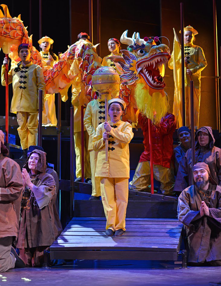 CROperaTheatre's tweet photo. Release the dragon puppet! Puccini's TURANDOT opens tonight, 7:30PM @ParamountThCR Tix @ the door; details, https://t.co/E9ShnQ90Mo. https://t.co/rph23foRcB