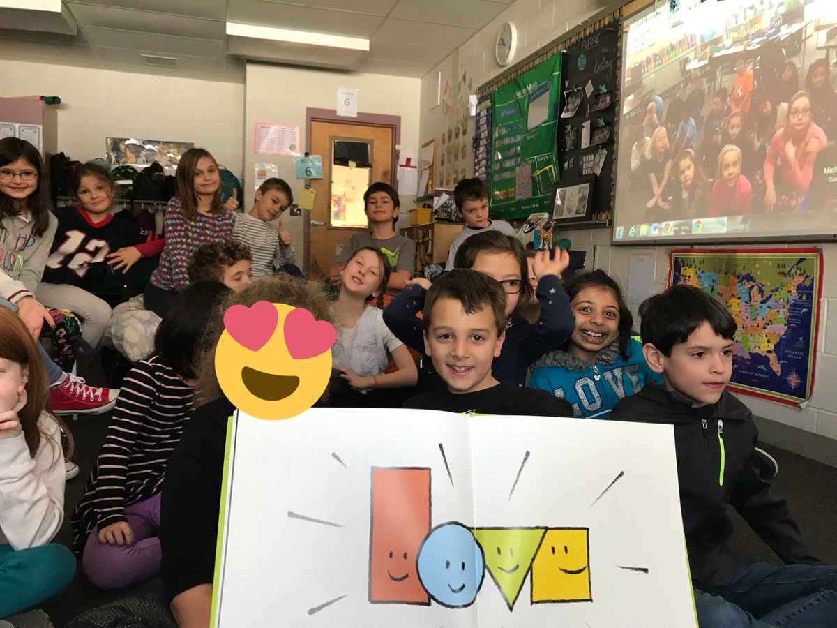 amymitchell8418's tweet photo. We LOVEd finally having the chance to video chat with our new friends in @kosienm’s class! Everyone enjoyed @missamykr’s book #Friendshape and learning about our schools and communities. It was the perfect way to wrap up week one of #GKP18! https://t.co/HmJF2ix6Qh