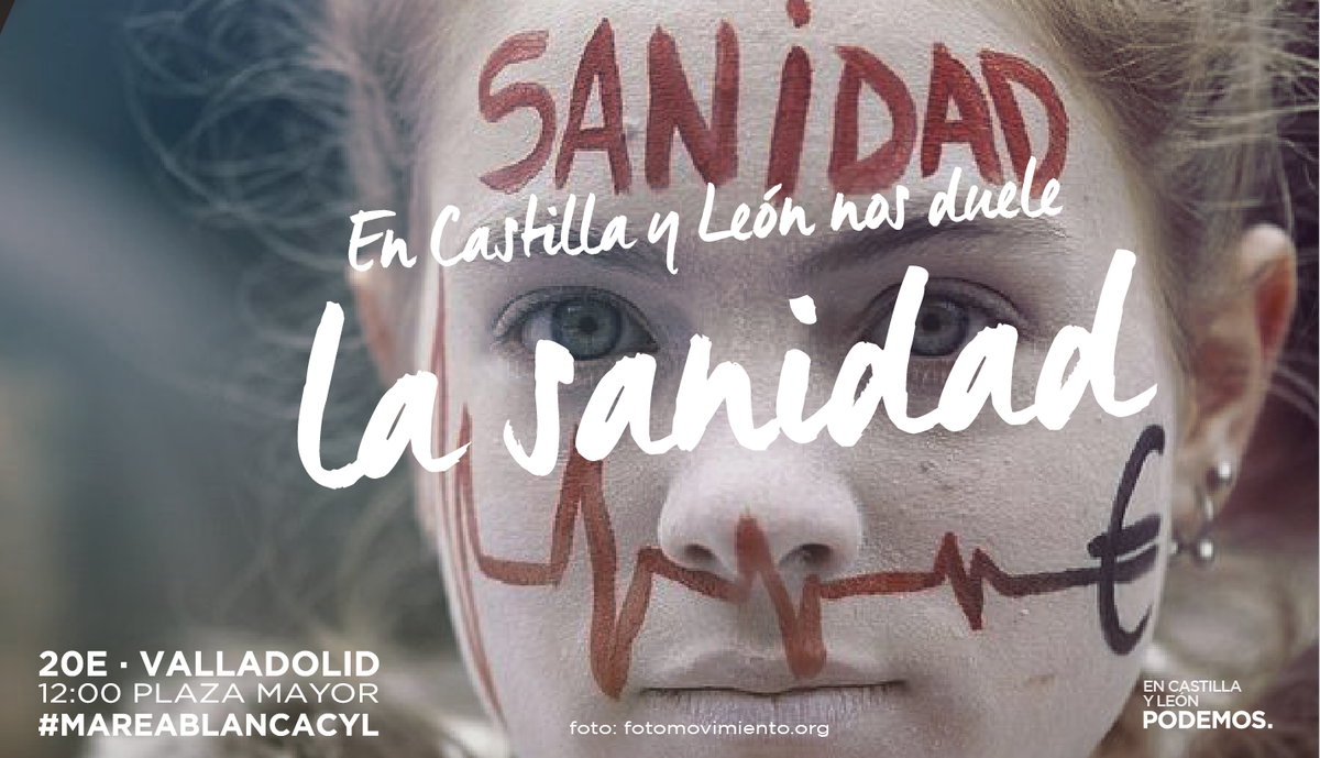 PonfePodemos's tweet photo. Tenemos la responsabilidad de defender nuestra Sanidad Pública y que ésta sea Universal, Gratuita y de Calidad. Por nuestros hijos, por  nuestros mayores, por nosotros y nosotras. #SobranLosMotivos #MareaBlancaCyL https://t.co/va5xvVnggn