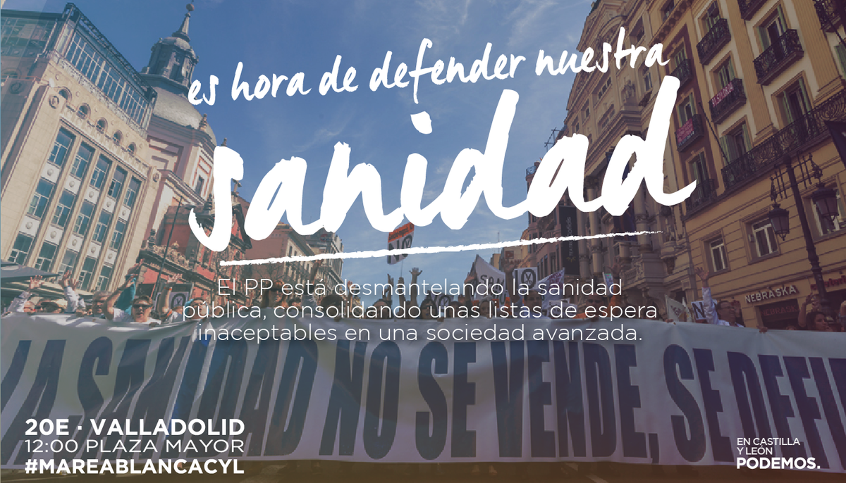 PonfePodemos's tweet photo. Tenemos la responsabilidad de defender nuestra Sanidad Pública y que ésta sea Universal, Gratuita y de Calidad. Por nuestros hijos, por  nuestros mayores, por nosotros y nosotras. #SobranLosMotivos #MareaBlancaCyL https://t.co/va5xvVnggn