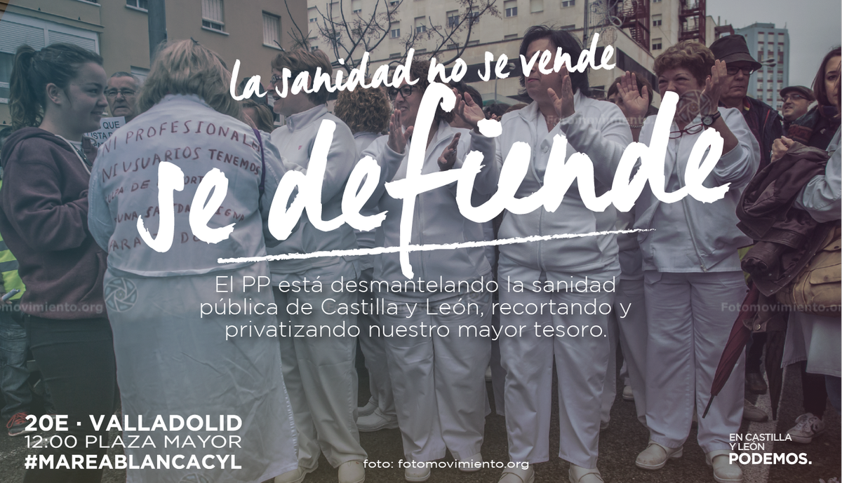 PonfePodemos's tweet photo. Tenemos la responsabilidad de defender nuestra Sanidad Pública y que ésta sea Universal, Gratuita y de Calidad. Por nuestros hijos, por  nuestros mayores, por nosotros y nosotras. #SobranLosMotivos #MareaBlancaCyL https://t.co/va5xvVnggn
