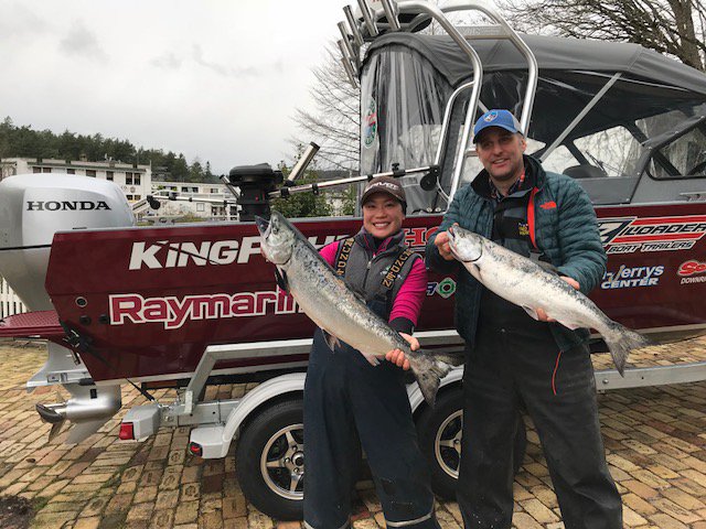 NWDerbySeries's tweet photo. New fish leaderboard at the Roche Harbor Salmon Classic a 12 pound-14 ounce hatchery chinook caught by Emily Ethen of Seattle! What will it take to win the top prize? I think a much bigger! BTW nice NMTA NW Salmon Derby Series Boat in background. @SeattleBoatShow @NMTA https://t.co/pNmQLJ0JWA