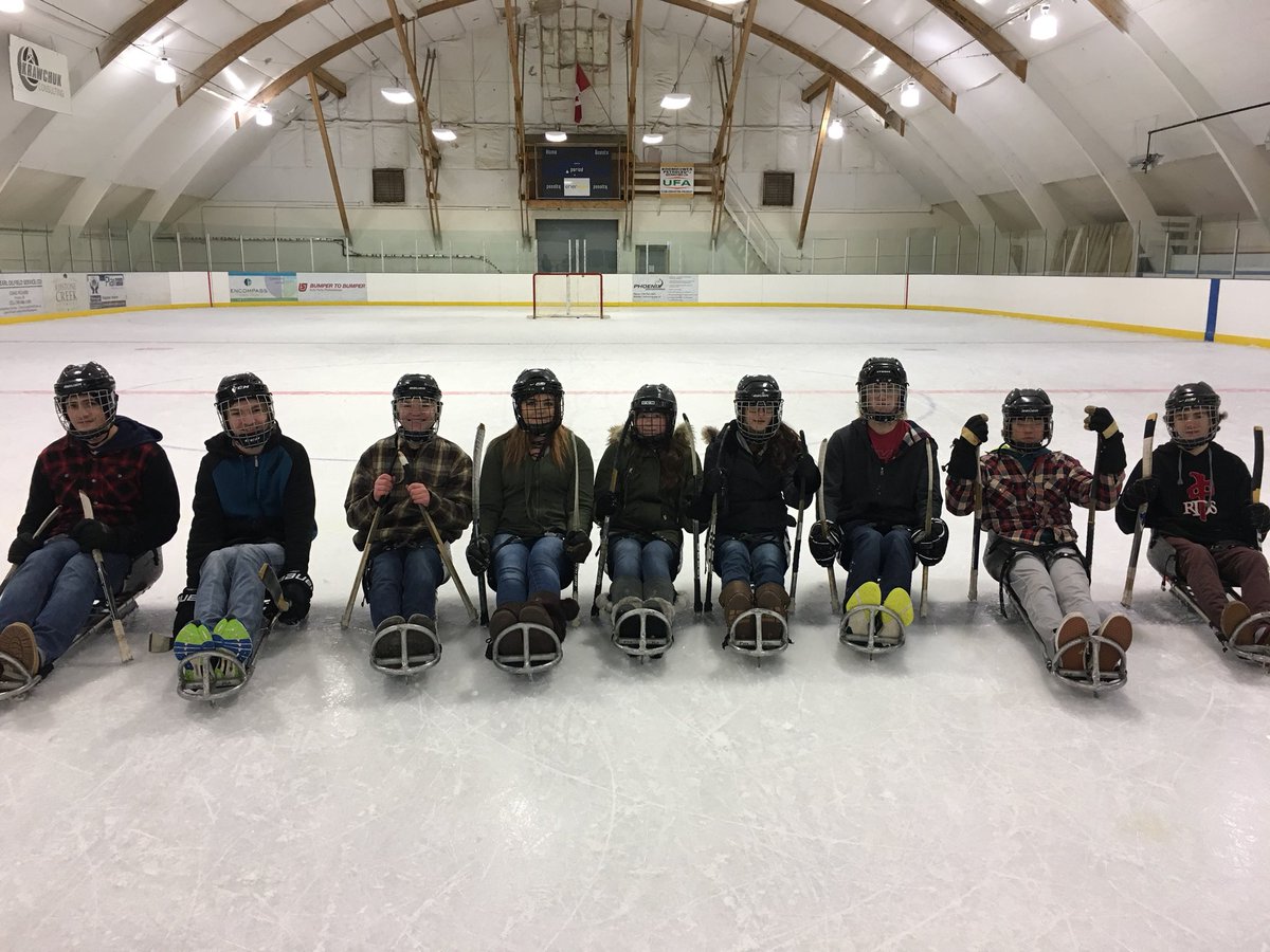 Students in grades 3-11 had a blast playing sledge hockey in Phys Ed this week.   Big thanks to the Edgerton Arena for the use of your facility all week!   #smalltownsrock #eps #BTPS28 #paralympicsports