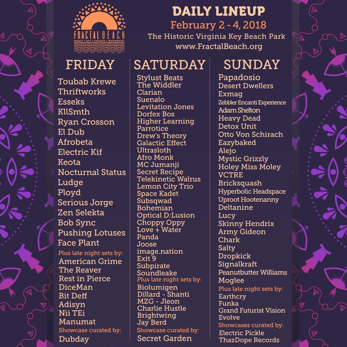 FractalBeach's tweet photo. Fractal Beach 2018 daily lineup is out now! Single day passes are now available at https://t.co/tgmADrolvu https://t.co/uVmRoBnUdB