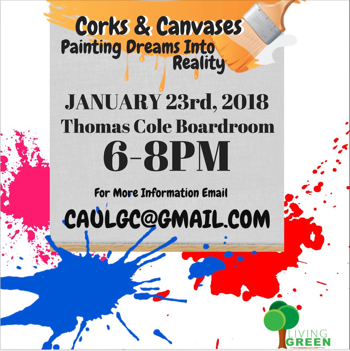 caulgc's tweet image. ‘New semester, who dis?’ Don’t speak your dreams into existence PAINT THEM with corks &amp;amp; canvases❕❕ 😉🍾🎨
#CAUnity #CAU #livinggreen #innerVanGogh #dreamcometrue #painterdreams