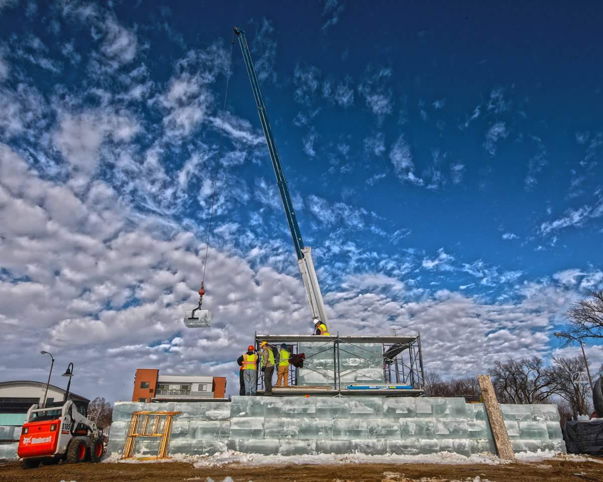 Gorgeous photo from Lee Kensinger of the #icepalacedl build thru Friday mid day! #detroitlakes