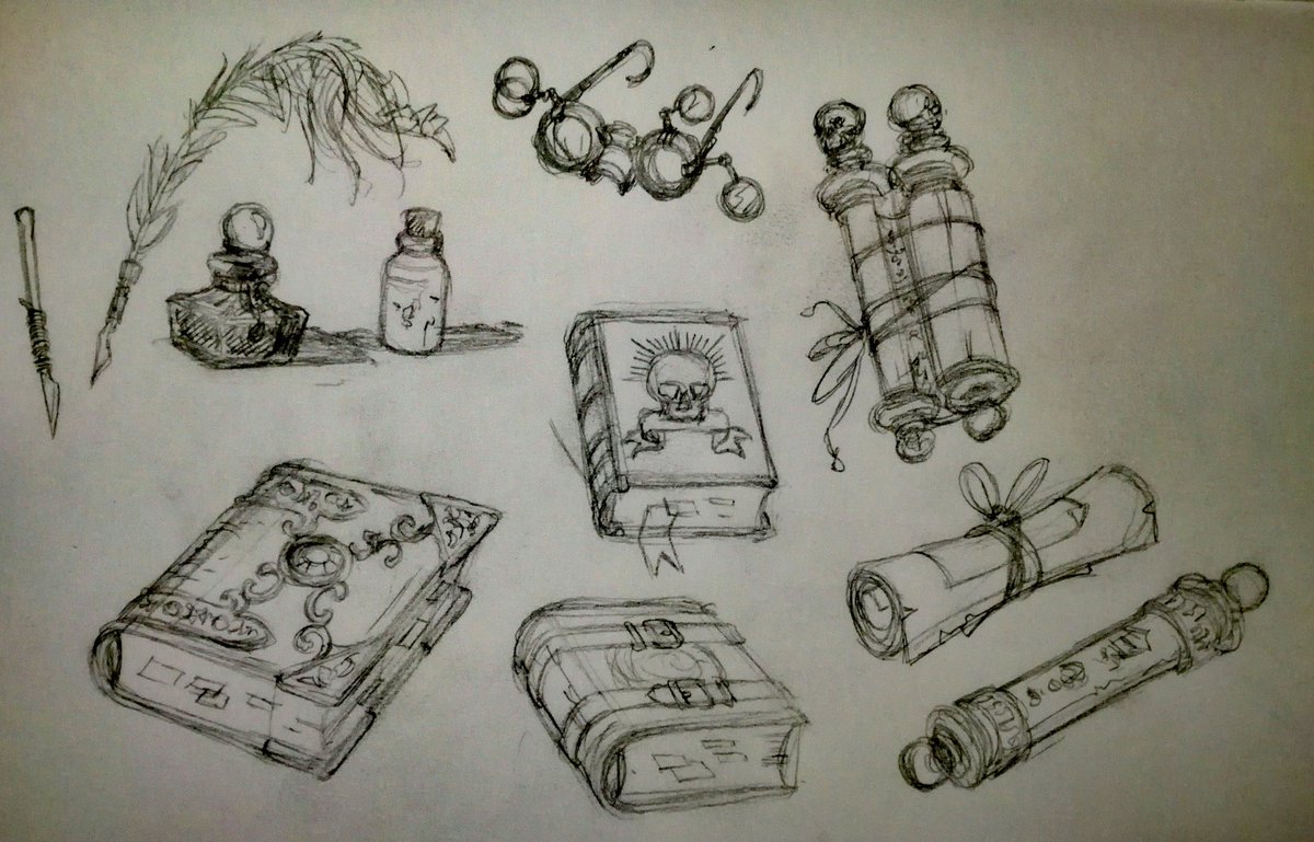 hesir's tweet photo. 1/2 #Props & #Object design, WIP sketches of #Items/#PickUps - #magic or #occult #ObjectsOfPower
To be worked up digitally...
#GamesDesign #VisualDevelopment #ConceptArt #sketches #Sketchbook https://t.co/XPKvDvDbXX